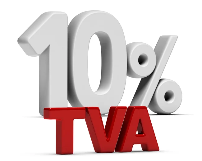 Illustration de 10% TVA en 3D, représentant un taux de TVA réduit